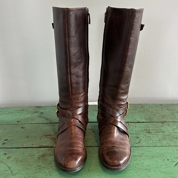 Women’s Cole Haan Petra NikeAir Brown Leather Knee High Riding Boots size 8 - Picture 2 of 5